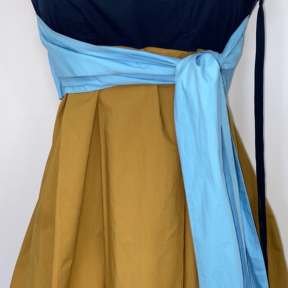 Marni Cotton Midnight Blue/ Goldtone Sash Tie Empire Midi Dress U.S. 4 Beautiful - Picture 3 of 9